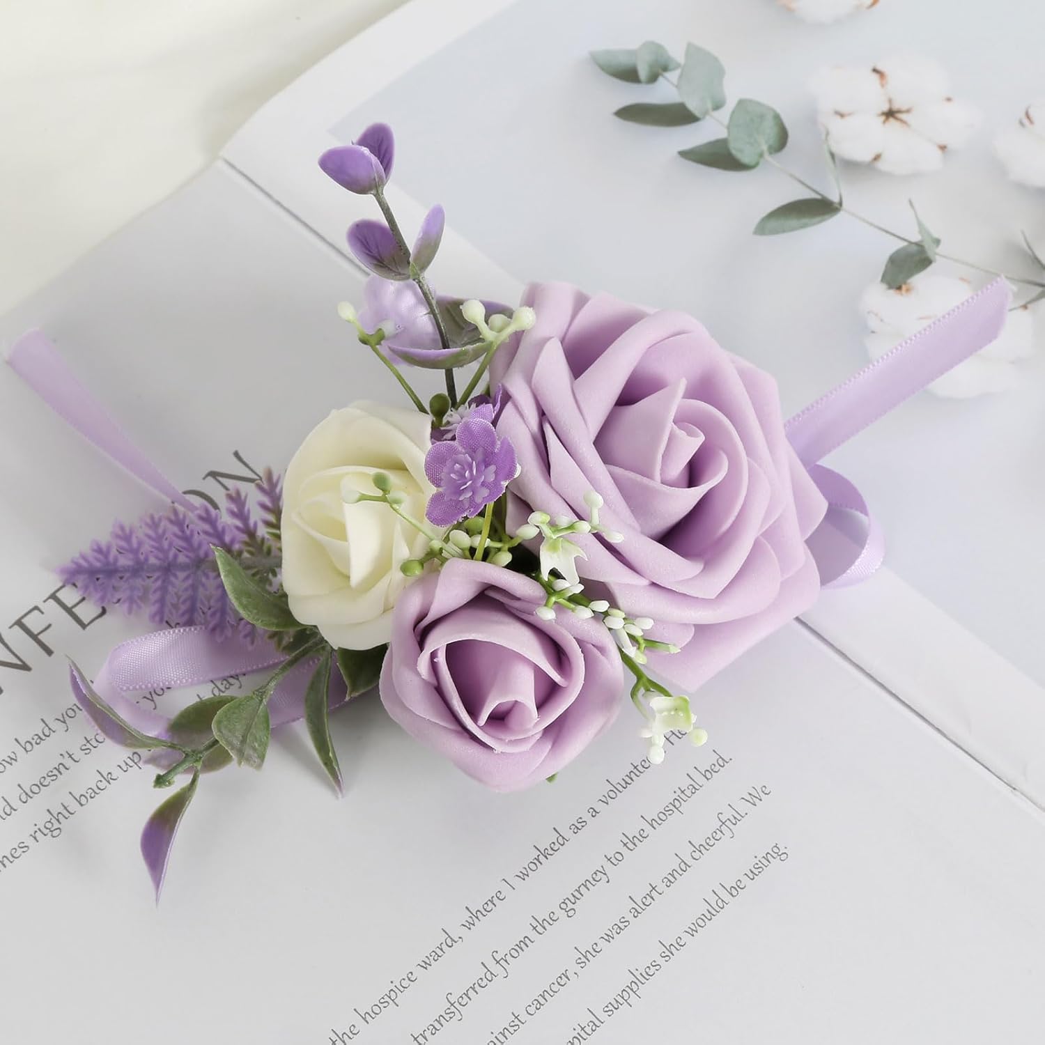 Purple Corsage For Wedding Bridesmaid Mother Grandmother, Set Of 6 Prom Artificial Flower Corsage Wristlet Wristband For Women Girls Hand Flowers For Homecoming Ceremony Anniversary Suit