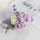 Purple Corsage For Wedding Bridesmaid Mother Grandmother, Set Of 6 Prom Artificial Flower Corsage Wristlet Wristband For Women Girls Hand Flowers For Homecoming Ceremony Anniversary Suit