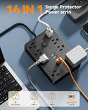 Surge Protector Power Strip 8 Outlets 6 USB Ports 2 USB C 6FT Flat Plug Extension Cord 1800J Black