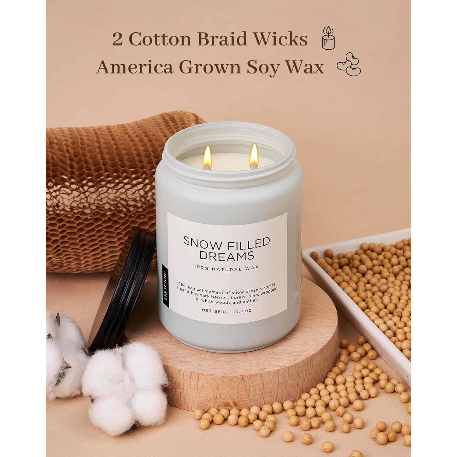 Snow Filled Dreams Winter Large Scented Candles, 19.4Oz 110 Hour Clean Non Toxic Long Lasting Candle Organic Natural Soy Wax Candle Gifts For Women Men