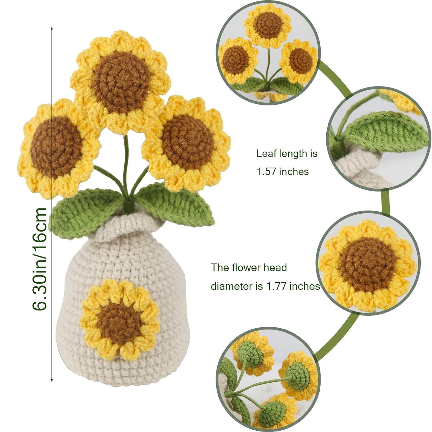 Crochet Flowers Pot Artifical Sunflower For Office Desk Car Dashboard Decor Emotional Support Flowers Gifts For Teacher Women Student Handmade Knitted Flowers Birthday Christmas Party Home