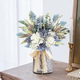 Artificial Flowers Bouquet, Silk Flowers Blue Fake Flowers Arrangement Faux Flowers For Home Decor, Vase Arrangement, Wedding Bouquets, Table Centerpieces Decor (Blue White No Vase)