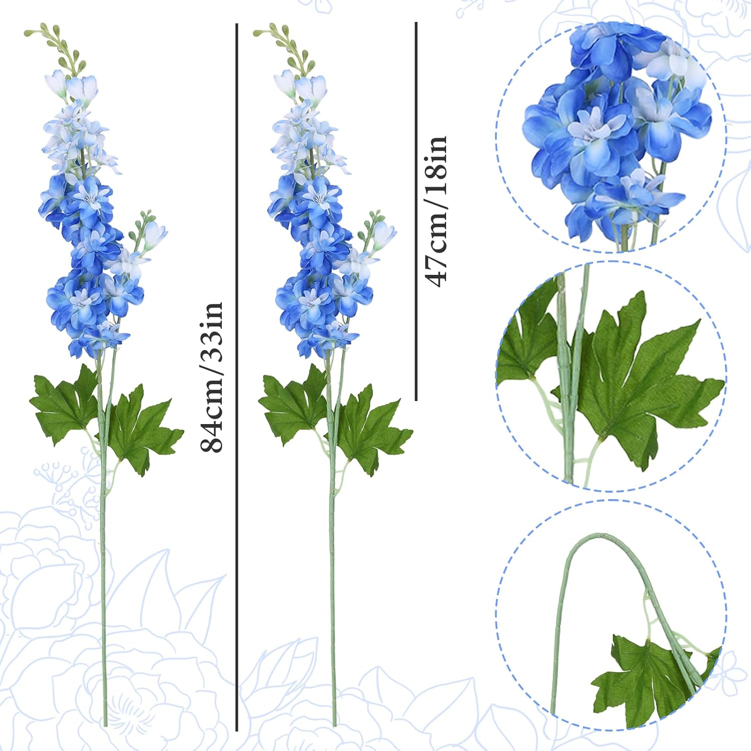 4Pcs Blue Delphinium Artificial Flowers, 34'' Fake Blue Flowers Artificial For Decoration Silk Flower Faux Long Stem Artificial Flowers For Tall Floor Vase Home Garden Wedding Arrangement Decor