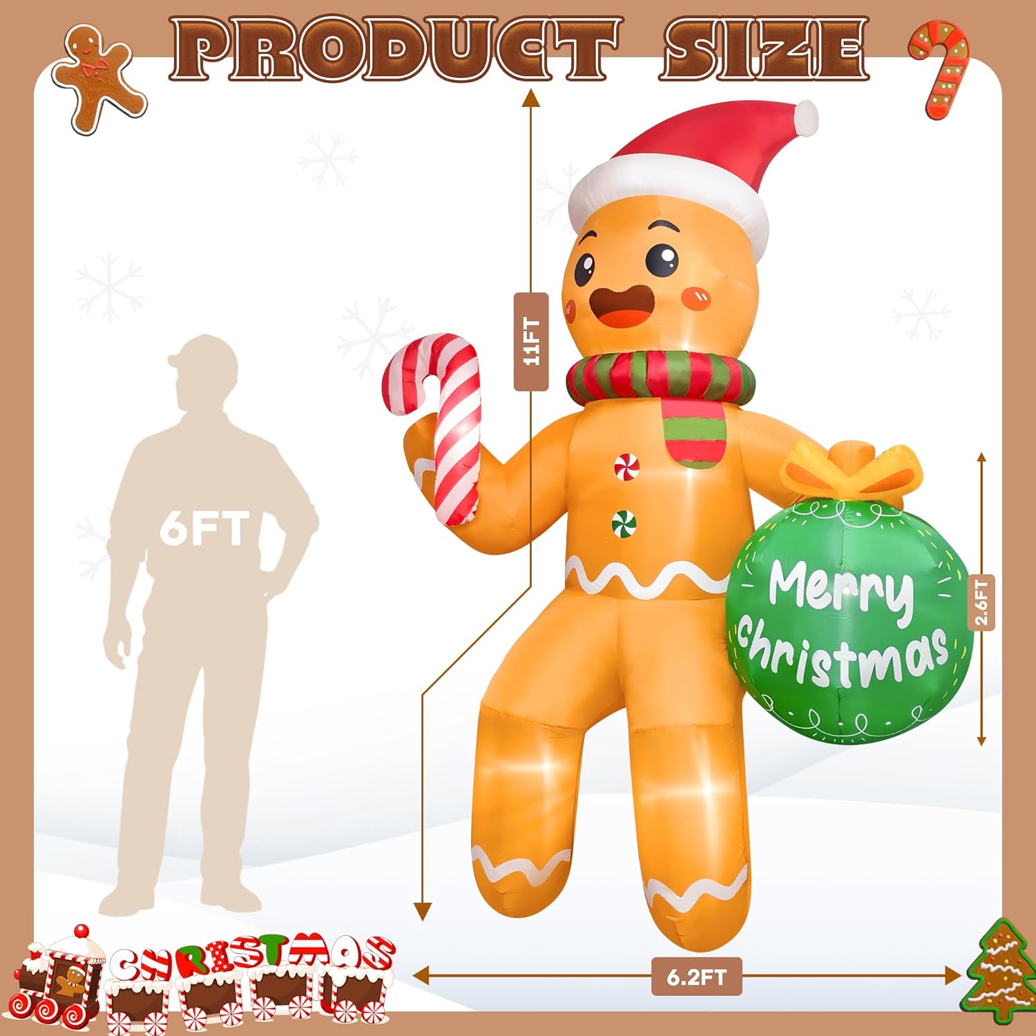 11Ft Christmas Inflatable Outdoor Decoration, Climbing Gingerbread Inflatable Blow Up Yard Decorations With Led Lights,