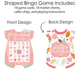 Big Dot of Happiness Pink Little Pumpkin - Picture Bingo Cards and Markers - Fall Baby Shower Shaped Bingo Game - Set of 18