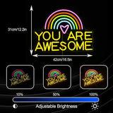 You Are Awesome Neon Sign Rainbow LED Wall Light USB Dimmable Decor for Classroom Bedroom Party