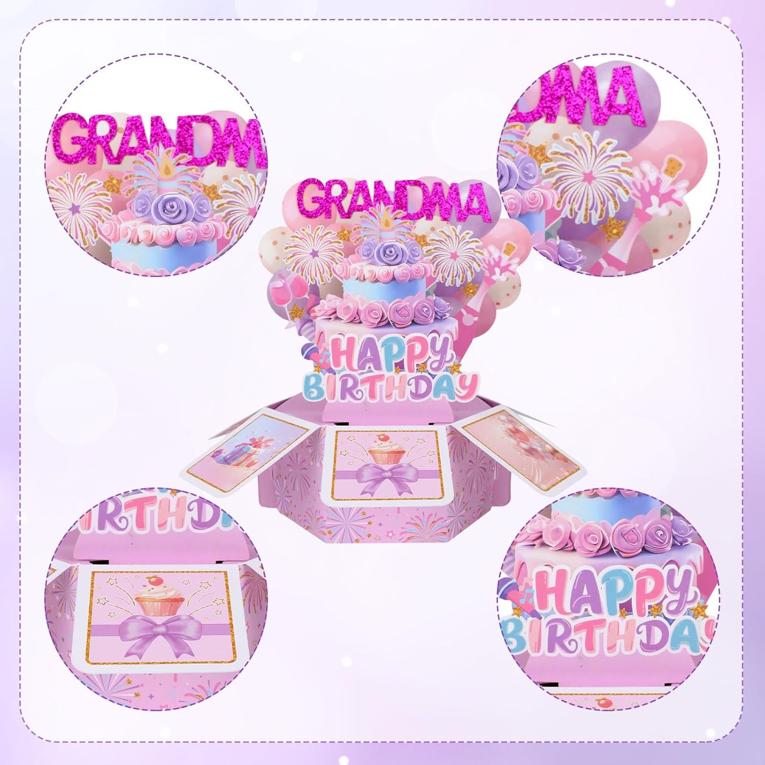 Happy Birthday Grandma Pop Up Card, Colorful Pop Up Greeting Card For Great Grandma Creative Birthday Gift Popup Box Creative Gifts Envelope For Granny Grandmother