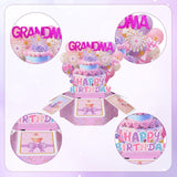 Happy Birthday Grandma Pop Up Card, Colorful Pop Up Greeting Card For Great Grandma Creative Birthday Gift Popup Box Creative Gifts Envelope For Granny Grandmother