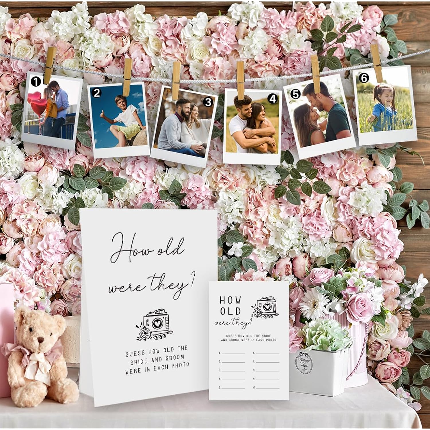 Minimalist How Old Were The Bride And Groom Game, Guessing The Age Photo Game, Bridal Shower Wedding Shower Games (1 Sign And 30 Cards)-Bng21