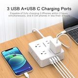 10FT Surge Protector Power Strip 8 Outlets 4 USB Ports 1 USB C Flat Plug White