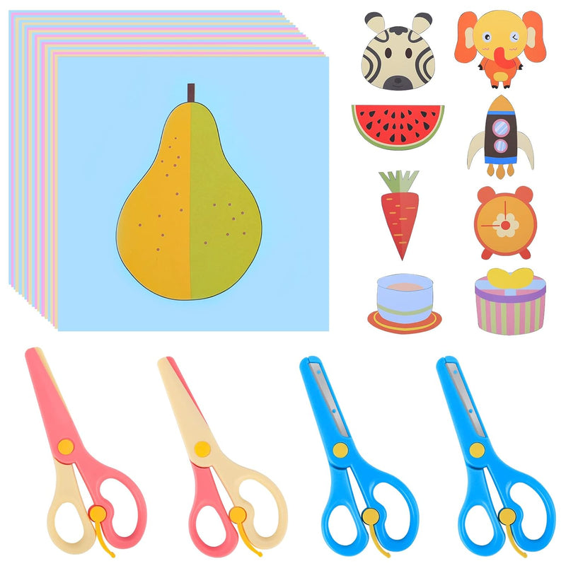 Toddler Scissors Kids Paper Cut 100 Sheets, 2Pcs Plastic Safety Scisso