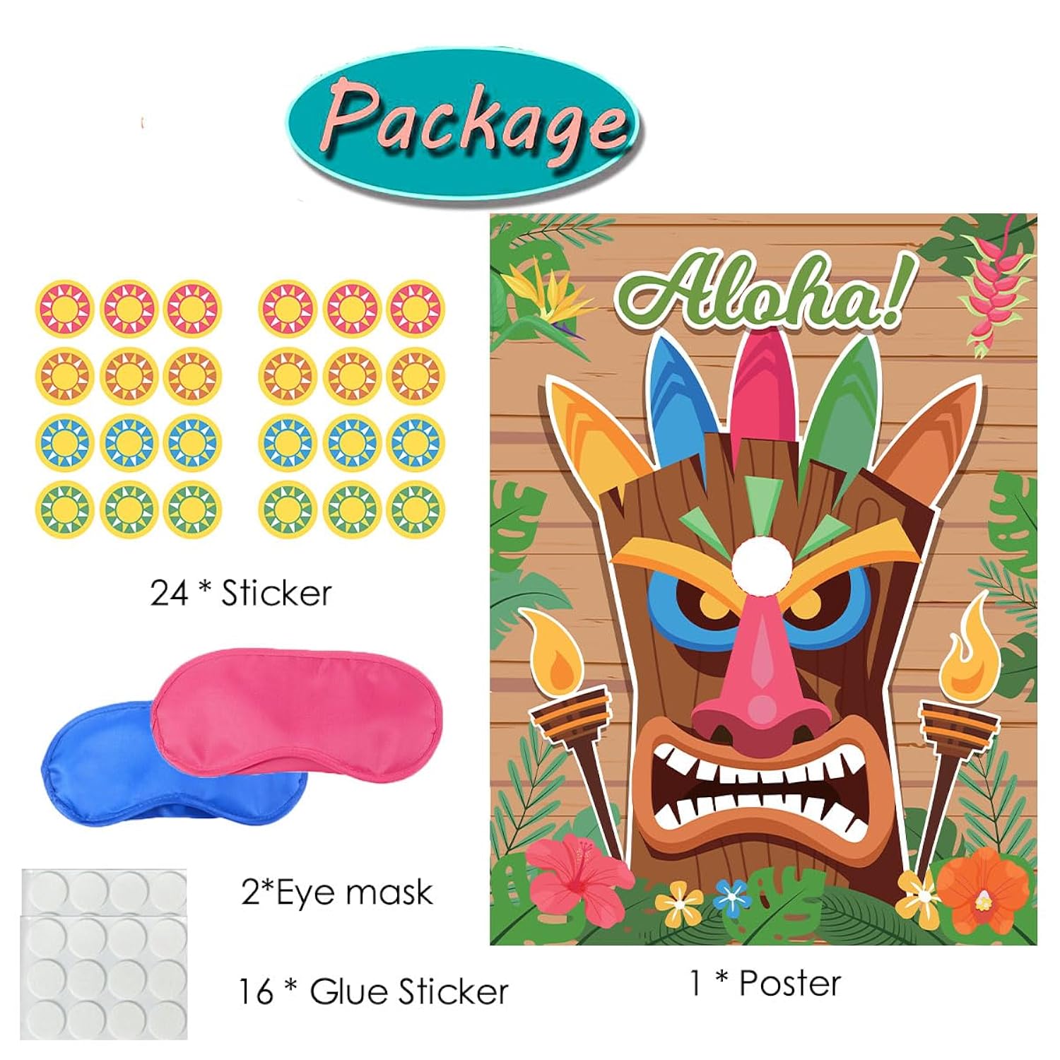 Hawaiian Luau Party Game Hawaiian Theme Party Game Pin The Sun On The Tiki With 24 Stickers 2 Blindfolds For Adults Kids Party Games, Tropical Summer Beach Aloha Party Games Hawaii Party Supplies