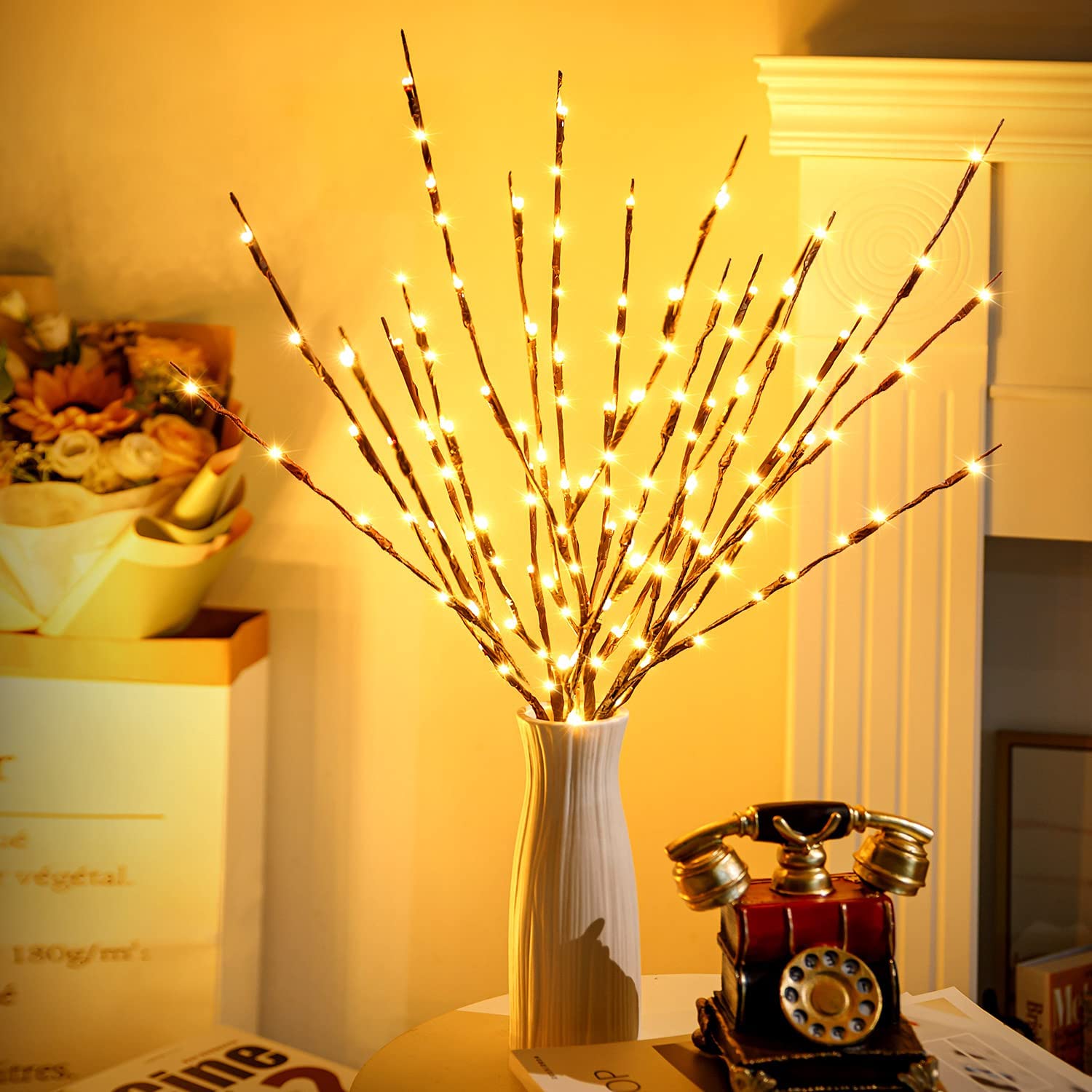 3 Pack Twig Lights, Prelit Branches, Usb Plug In Branches Lights With 60 Led Bulbs, Romantic Decorative Iights For Vase, Lighted Tree Branches For Indoor, Plug In Lighted Branches For Party