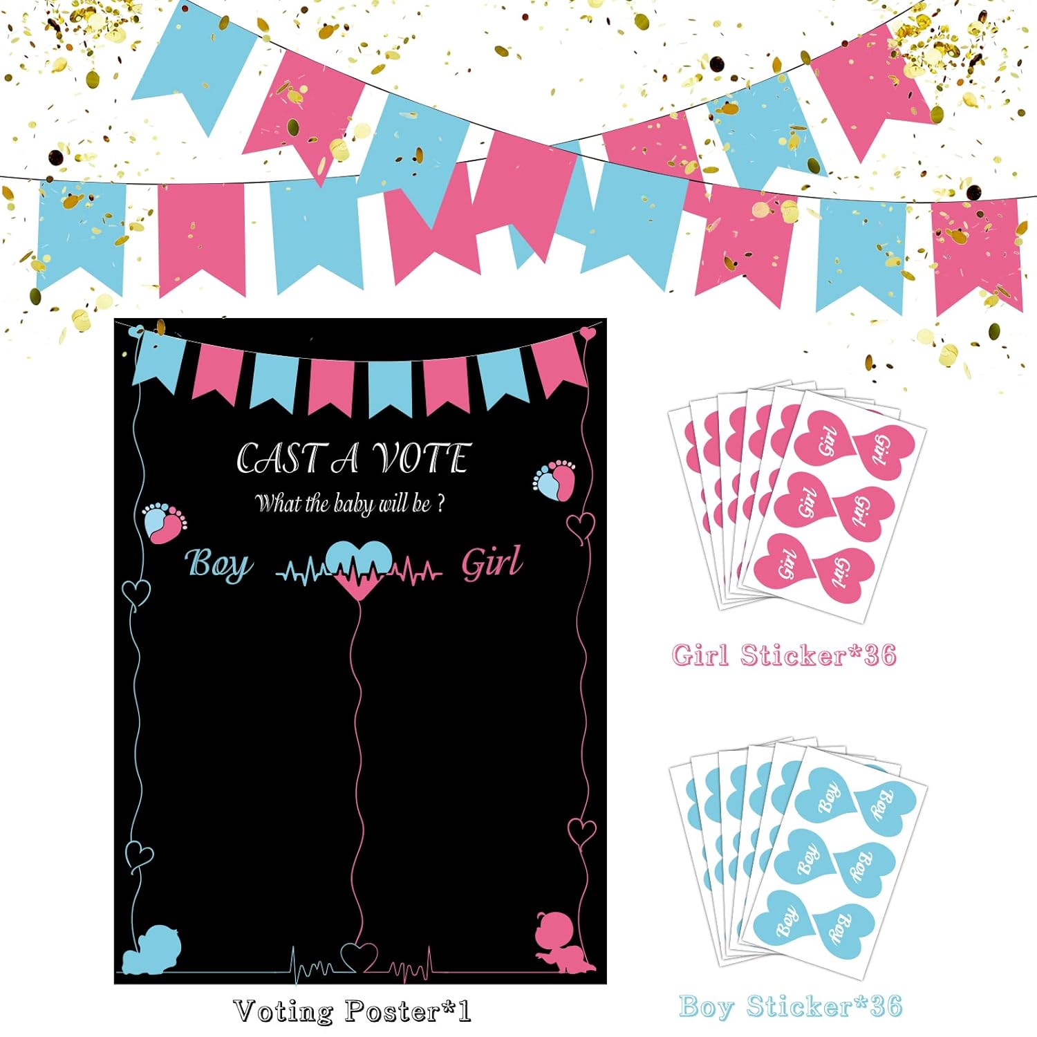 Baby Gender Reveal Party Decorations Baby Gender Reveal Game 72Pcs Stickers Voting Boy Or Girl Gender Reveal Party Supplies