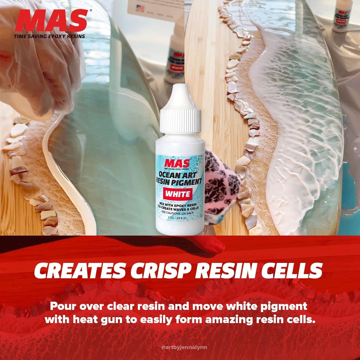 MAS Epoxies Ocean Art Resin Pigment, 1 Oz Bottle, Perfect for Creating Ocean Waves, White Pigment for Epoxy Water Effects on Countertops, Arts and Crafts, Jewelry, and Coasters Making