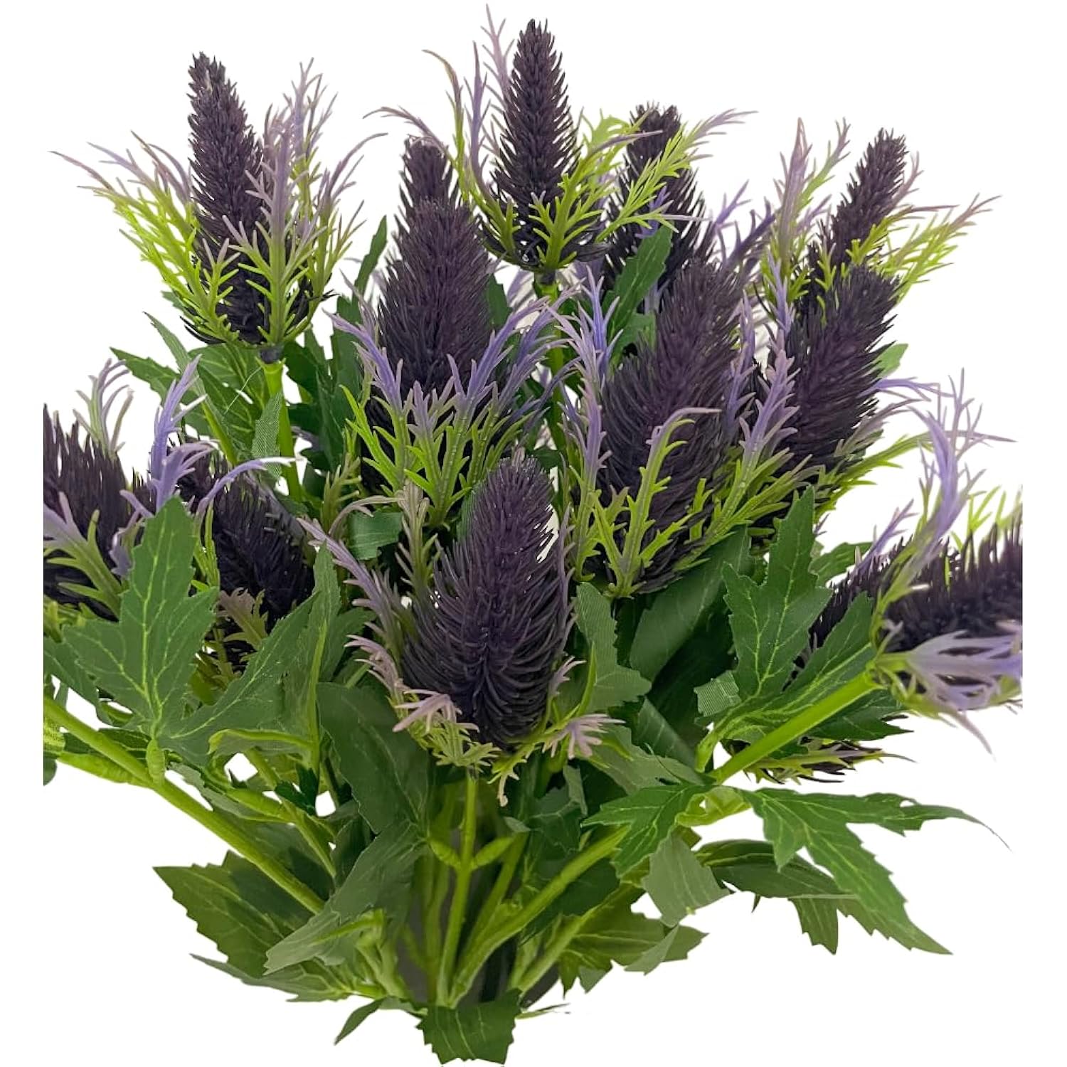 Artificial Flowers Artificial Thistle Spray Eryngo Fake Eryngium Foetidum Simulation Sea Holly For Wedding Bouquet Centerpiece Home Decor (Purple Gray, 3)