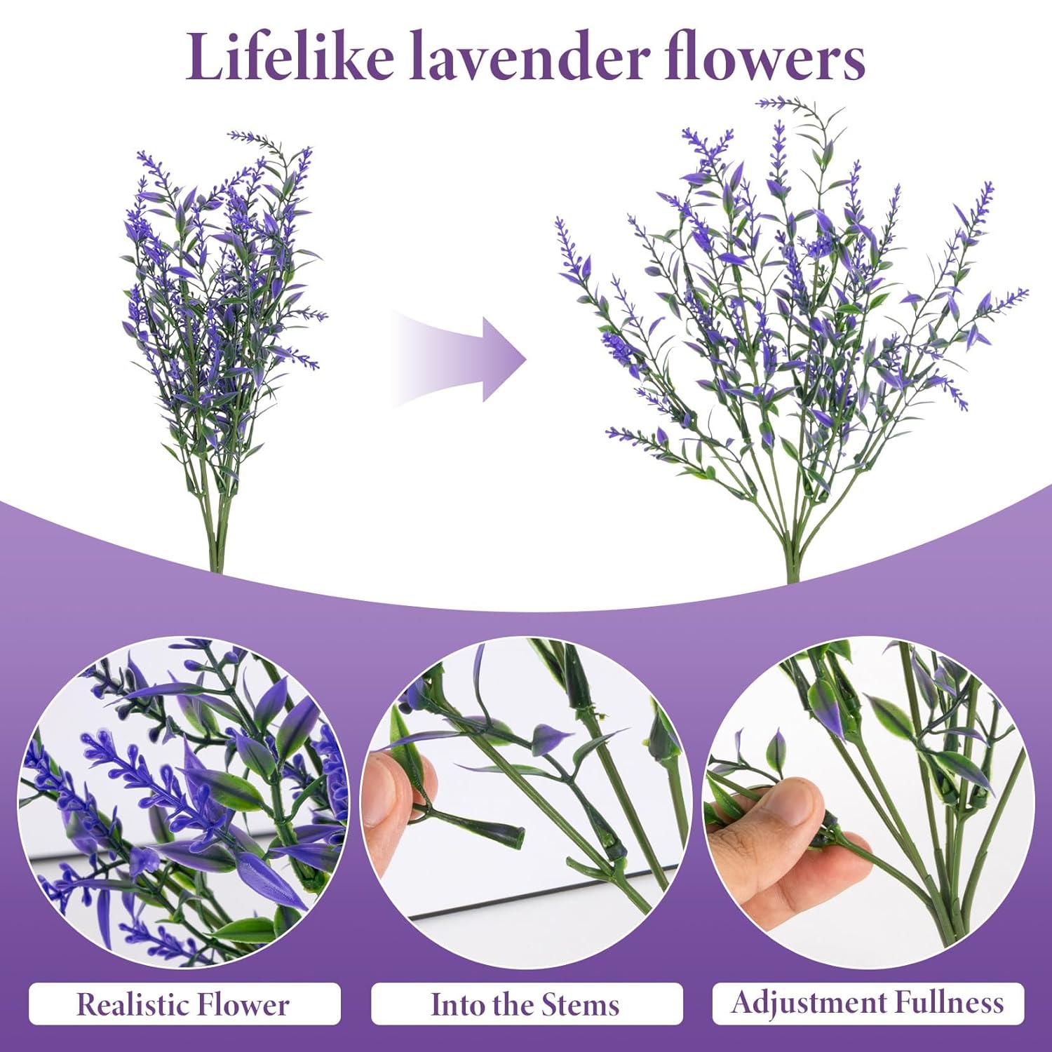 Artificial Lavender Flowers - 7 Pcs Artificial Flowers For Outdoors Faux Lavender Plants Uv Resistant Plastic Purple Fake Flower For Outside Indoor Porch Patio Window Planter Bouquet Decor