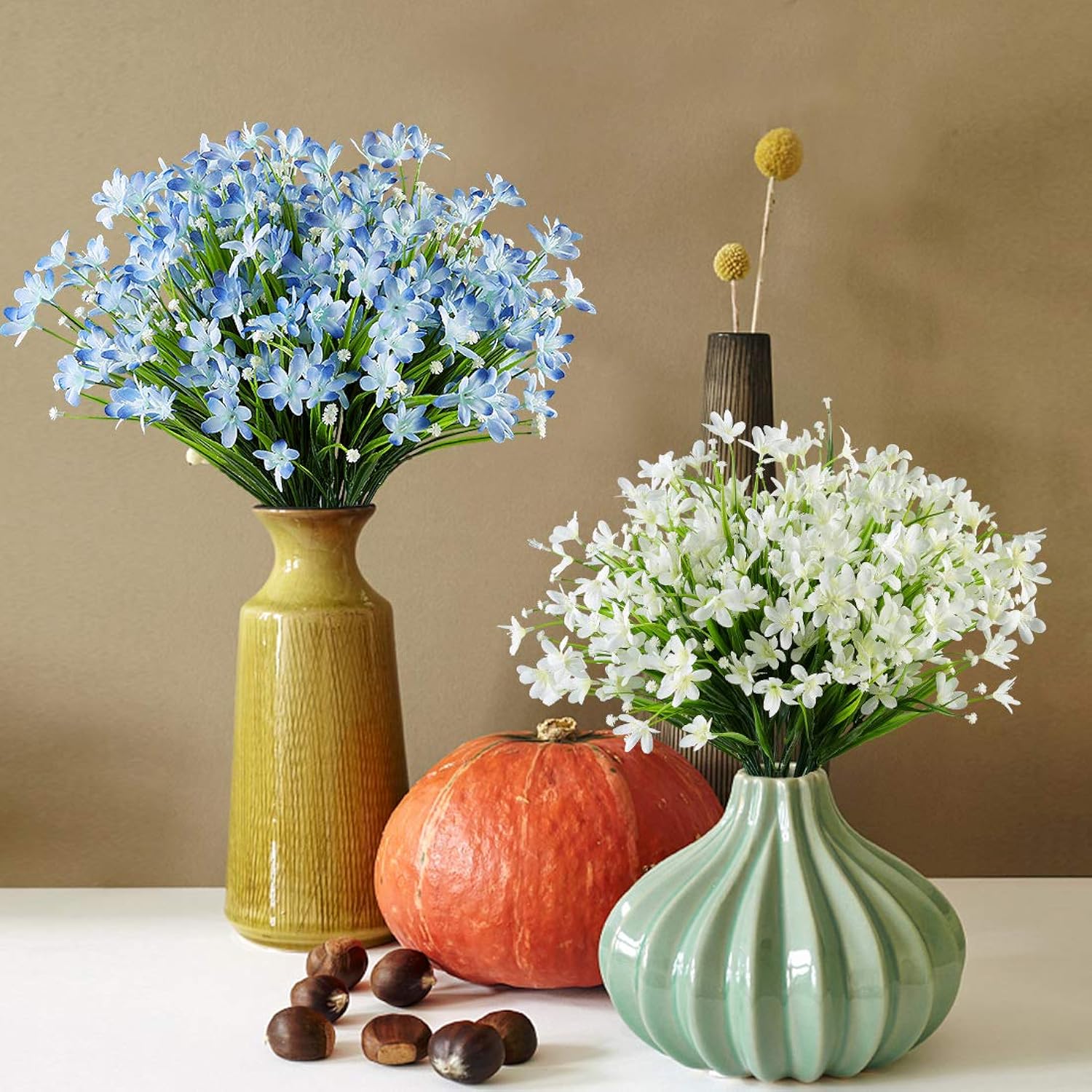 8 Bundles Artificial Daffodils Flowers, Fake Artificial Greenery Uv Resistant No Fade Faux Plastic Plants For Wedding Bridle Bouquet Indoor Outdoor Home Garden Kitchen Office Table Vase (Blue)