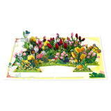 Row Of Tulips Pop Up Paper Flower Bouquet Greeting Cards With Blank Note & Envelope, Ideal Gift For Celebrating Love, Holiday, Birthday, Anniversary, Special Moments, New Home