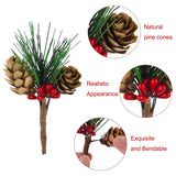 15 Pcs Artificial Pine Cone Picks And Red Berry Mini Artificial Pine Tree For Christmas Party Flower Wreaths And Holiday Decorations