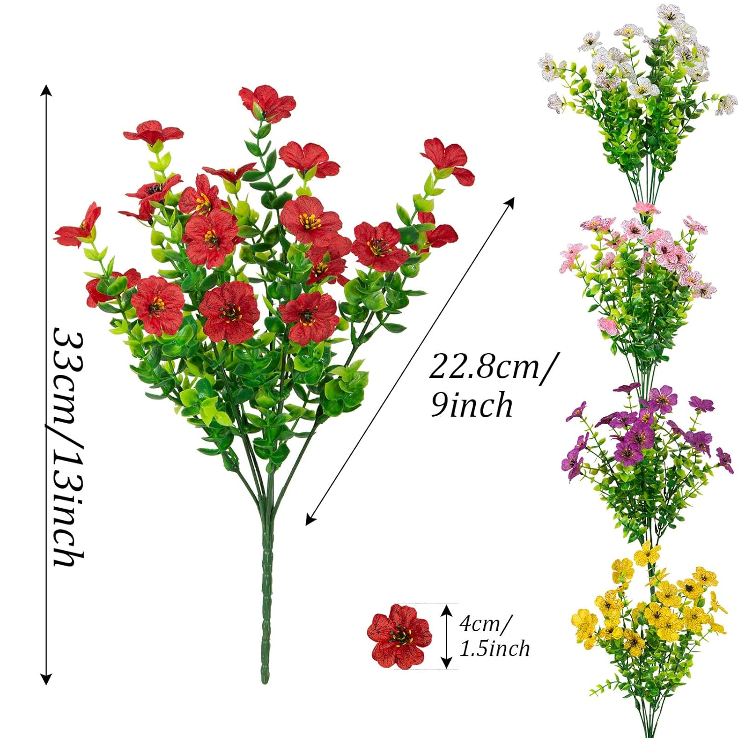Artificial Flowers Plants Faux Eucalyptus Flowers Uv Resistant Plants For Outdoor Porch Patio Home Yard Garden Planters Pots Window Box (20 Bundles, 5 Colors Mixed)