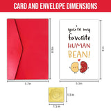 Pun Valentines Day Card For Men, Funny Valentine’S Day Card For Husband Boyfriend Him, Comes With Red Envelope And Gold Sticker, Human Bean