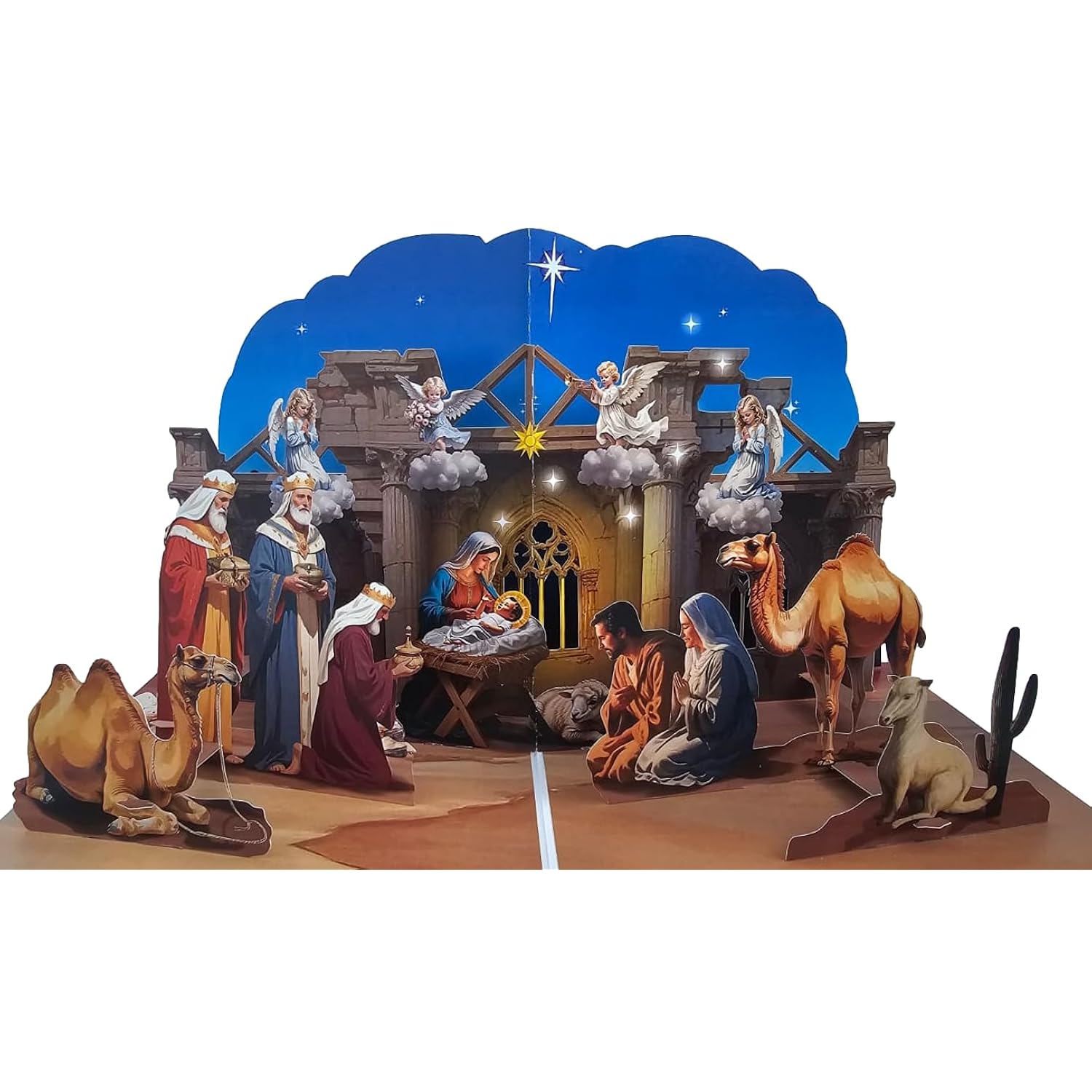 Three Kings Nativity 3D Pop-Up Card – Epiphany Religious Keepsake With Wise Men, Jesus Mary Joseph – Faith-Inspired January Holiday Card – 6 X 8 With Notecard