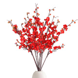 8Pcs Red Cherry Blossom Branches Artificial Flowers For Autumn Winte Indoor Decoration, 36" Plum Fake Peach Plants For Wedding Home Office Bedroom Party Decor (Red, 36In)
