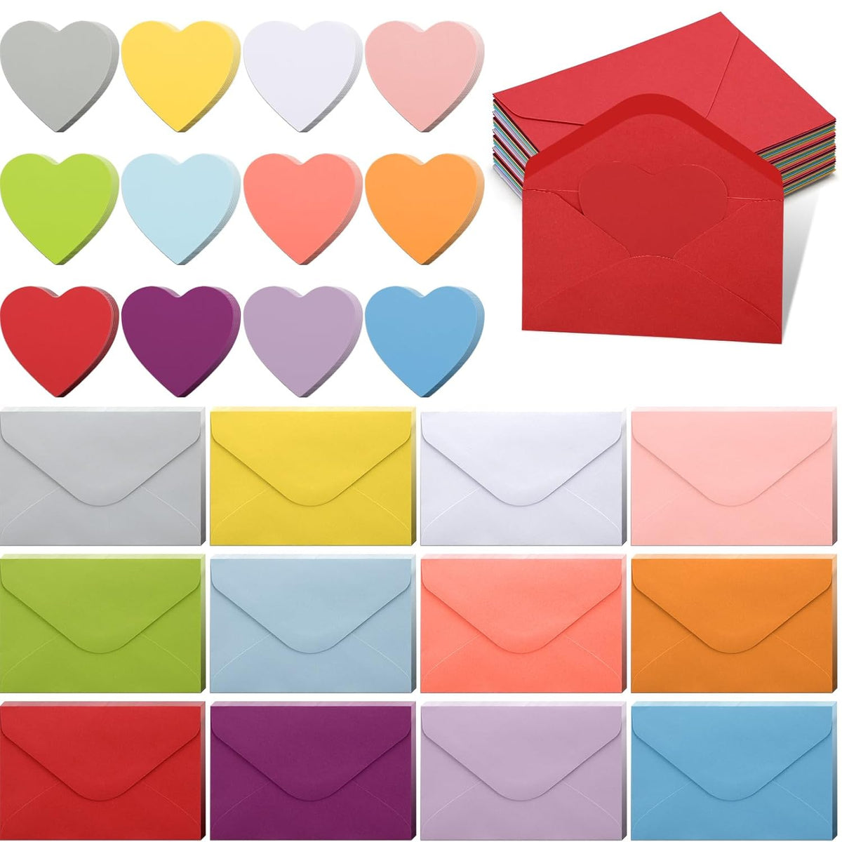 240 Pcs Valentines Day Heart Cards With Envelopes Blank Colorful Heart Shaped Greeting Cards Paper Cutouts For Valentines Party Gift Exchange Anniversary Weddings(Bright Colors)