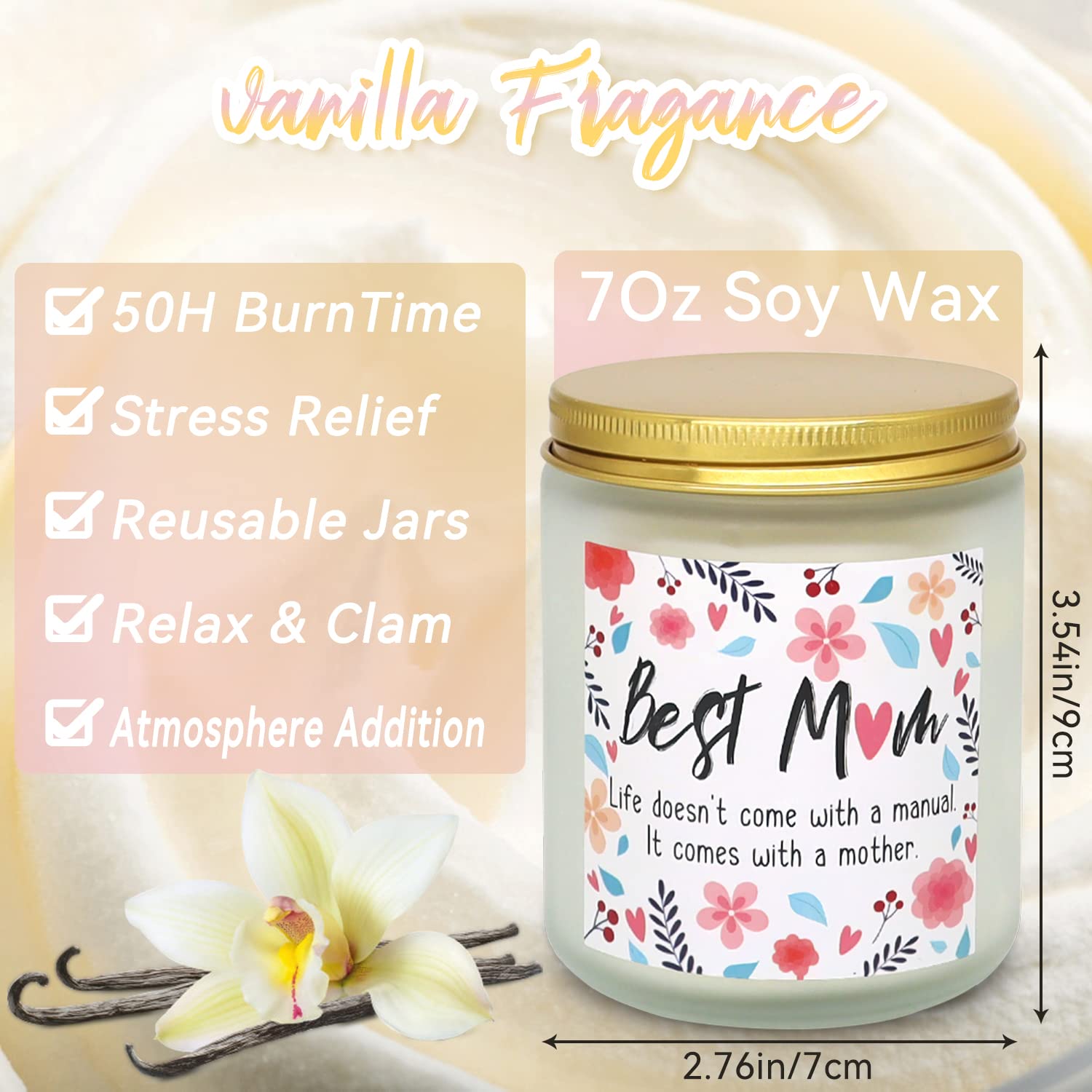 Vanilla Scented Soy Wax Candle - 7 Oz - Mother'S Day Gift - Cream Can Candle