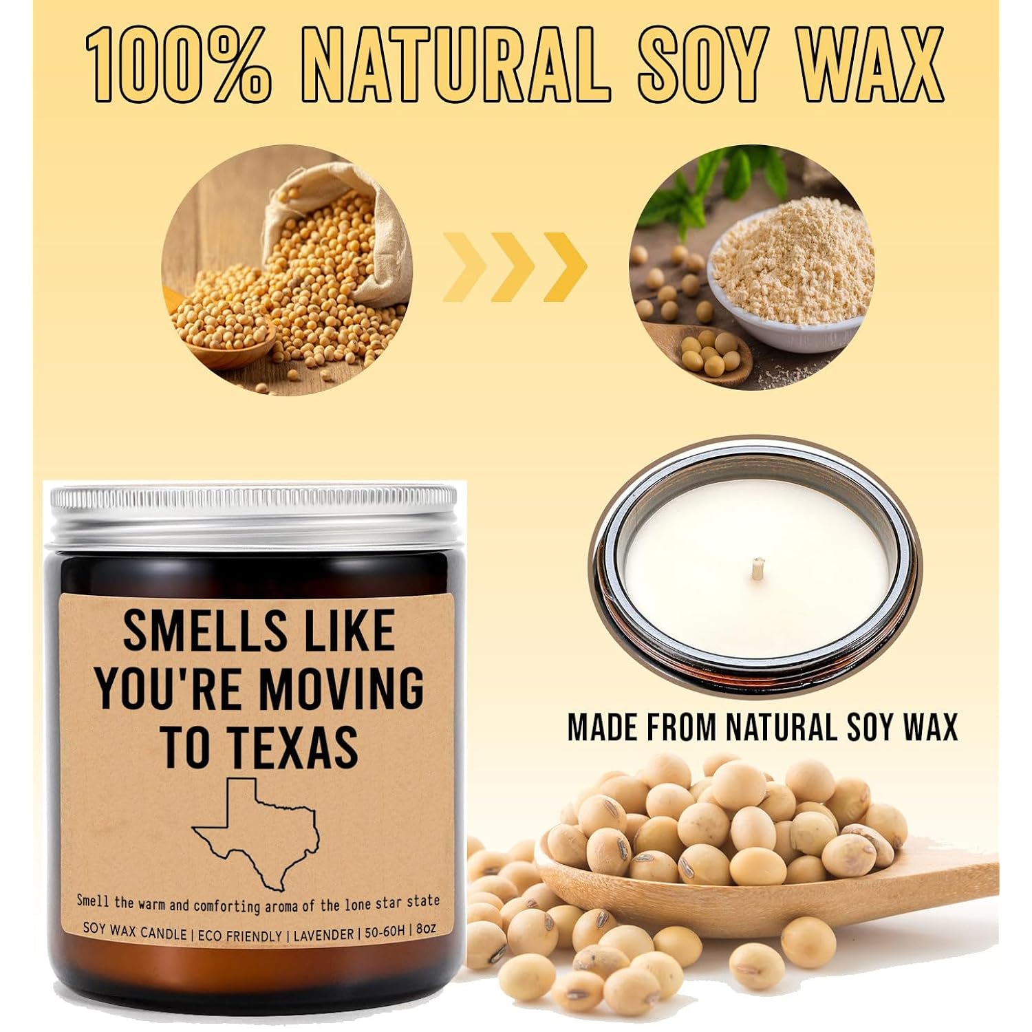 Smells Like You'Re Moving Texas Candle - Housewarming Gift - Lavender Fragrance - 8Oz Soy Wax Candle