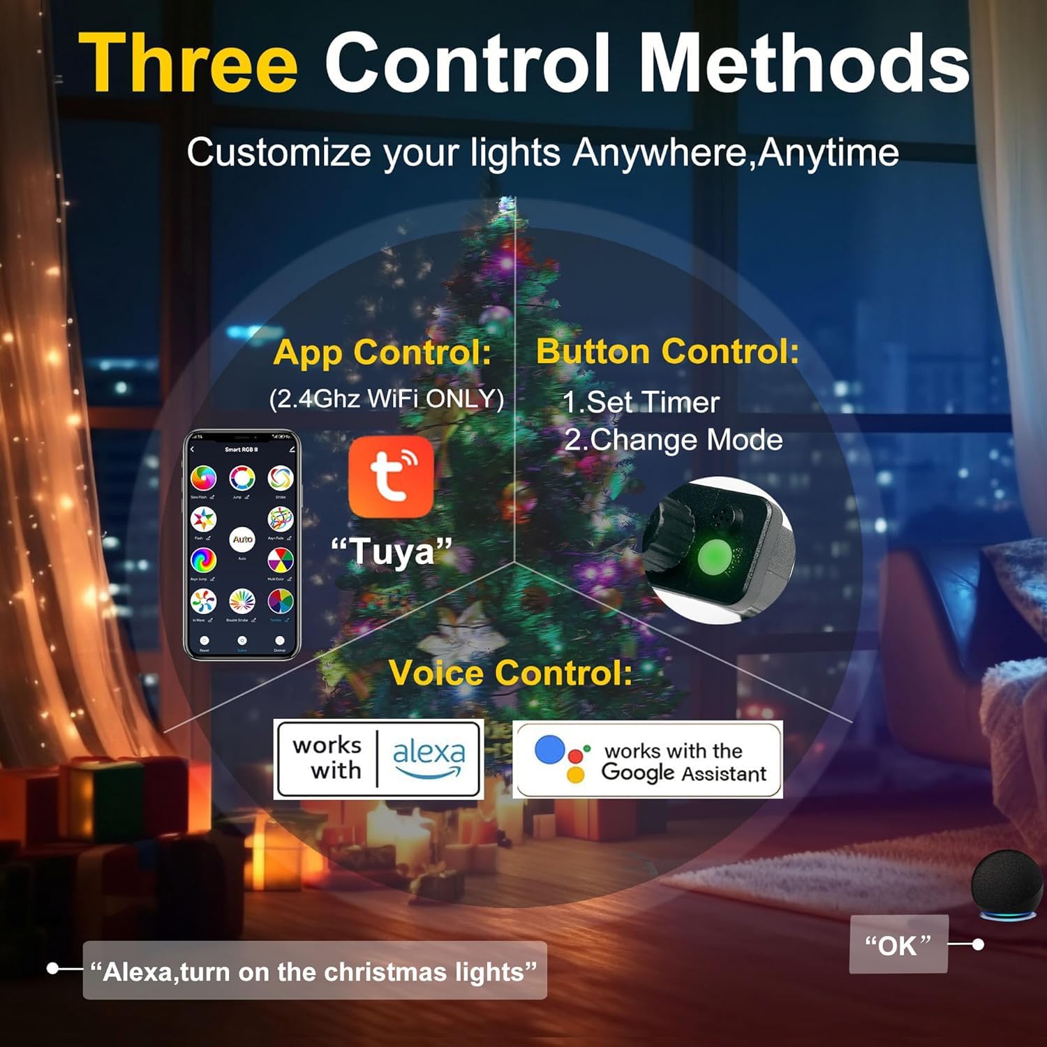 Smart Wifi Led Christmas Lights, App-Controlled Rgb Fairy String Lights, Ideal For Xmas Tree, Garden, Home, Party, Hallo