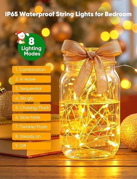 12 Pack Battery Operated Fairy Lights 7FT 20 LED Warm White Twinkle String Lights 8 Modes Waterproof Silver Wire for Mason Jars Wedding Christmas Party Decor