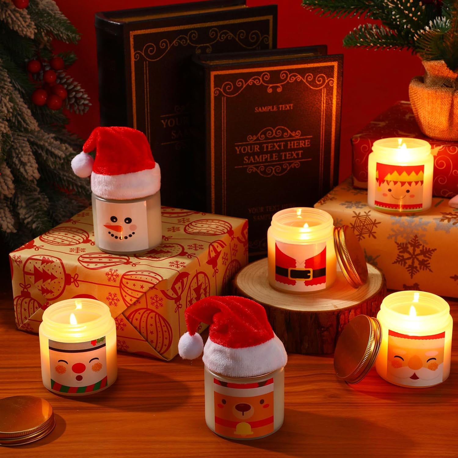 24 Pack Christmas Scented Candles Jar Set Include 12 Pcs 7Oz Soy Wax Aromatherapy Candles And 12 Pcs Mini Santa Hat Holiday Party Favor Gift Bulk For Women Men Adult Coworker