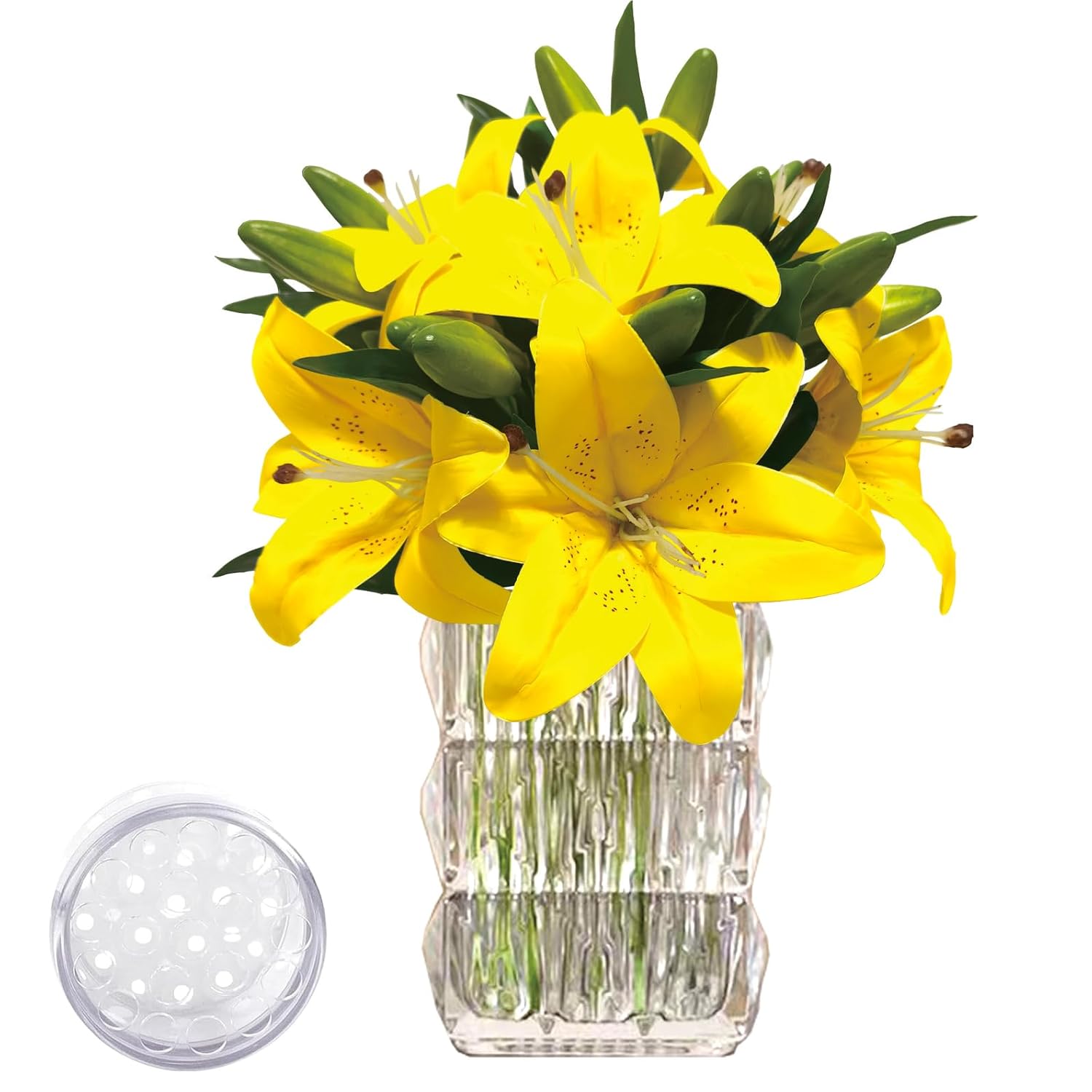6Pcs Tiger Lily Artificial Flowers, Real Touch Lilies Latex, Bulk Artificial Lily Flower Wedding Bouquet, Yellow Lily Flower,Table Centerpiece Home Decor, Pack Of 6Pcs+Spiral Ikebana Stem Holder