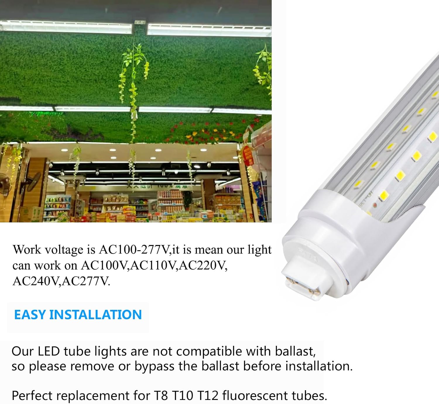 6 Pack 4FT T8 LED Tube Lights 36W 3600LM 5000K R17D Base Ballast Bypass Sign Shop Lights