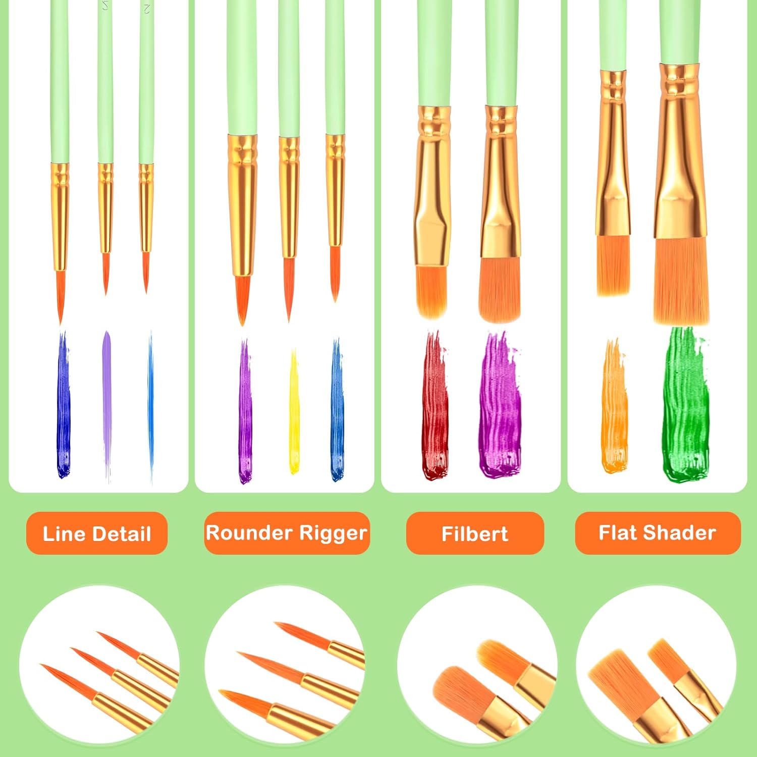 Paint Brushes Set,10 Packs 100 Pcs Acrylic Paint Brush Set,Acrylic Oil Watercolor, Face Nail Art, Miniature Detailing,Rock Painting,Painting Artist Professional Kits(Green)