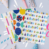 Birthday Wrapping Paper For Boys Girls Kids Men Women Holiday Party - 3 Large Sheets Colorful Balloon 'Happy Birthday' Candles Gift Wrap - 27 Inch X 39.4 Inch Per Sheet