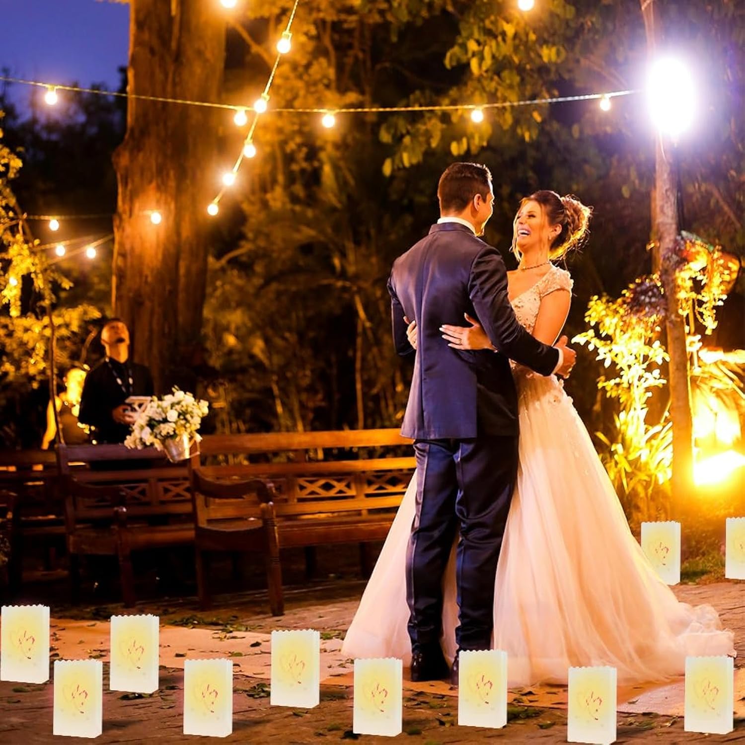 20 Pcs White Heart Luminary Bags Outdoor, Reusable Flame Resistant Paper Special Lantern Bag With Cotton Material For Wedding Valentine Engagement Marriage Proposal Decorations