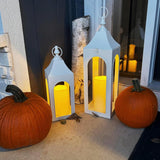 Large Flameless Candles 4’’ X 10’’ Outdoor Waterproof Led Battery Operated Candles Flickering Plastic Resin Pillar Candles With Timer,Electric Lights For Home Indoor Lantern Patio Garden,2 Pack,Ivory