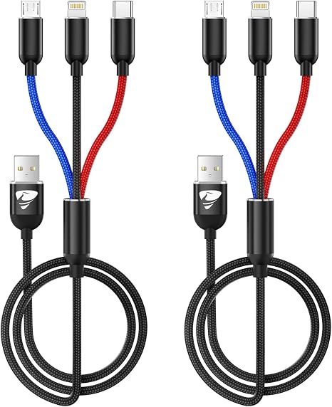 3 in 1 Multi Charging Cable Nylon Braided Fast Charging USB Cord with USB C Lightning Micro USB for iPhone Samsung iPad