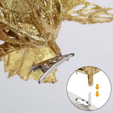 12 Pcs Gold Poinsettia Flower Artificial Poinsettias With Clips, Xmas Flower Decor With Stems, Glitter Poinsettia Christmas Ornaments, Diy Xmas Wreath Christmas Tree Decorations Home Party Decors