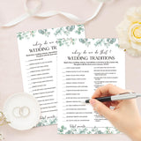Why Do We Do That Wedding Traditions Bridal Shower Games, Eucalyptus Bridal Shower Game Cards Set Of 30 With 1 Answer Card, Wedding Engagement Bachelorette Party Activity Reception Supplies-A17