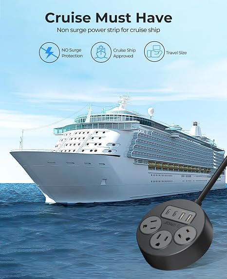 7 in 1 Flat Plug Power Strip with USB C and USB A Ports 5 Foot Cord