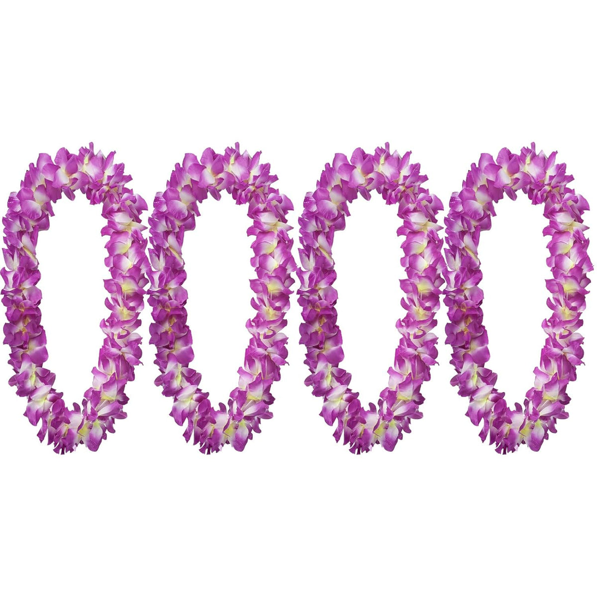 4Pcs Hawaiian Flower Leis For Luau Parties - Tropical Party Decorations & Favors, Hawaiian Lei Garland Necklaces For Birthdays, Wedding & Summer Beach Vacations (Purple)