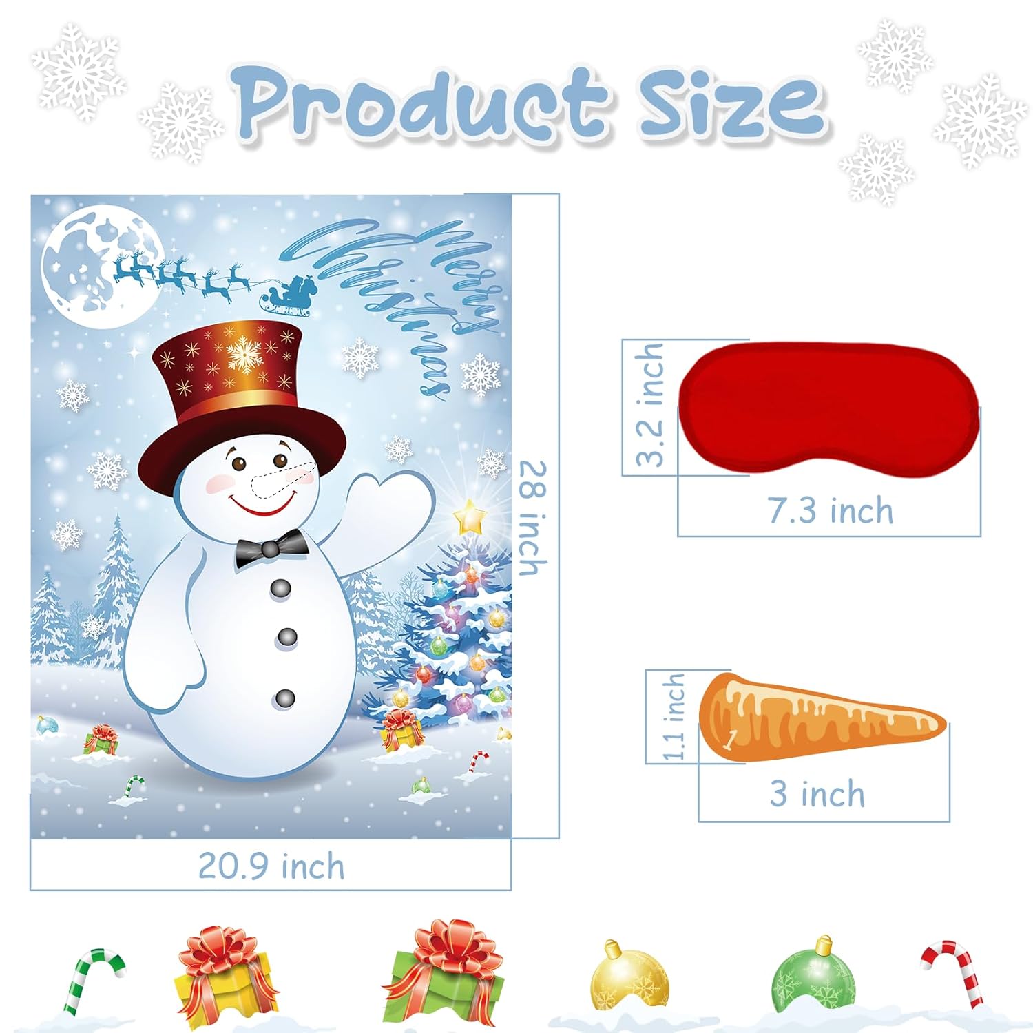 Pin The Nose On The Snowman Christmas Party Games, Christmas Party Decorations Include Large Poster With Blindfold 36Pcs Nose Stickers For Xmas Activities Holiday Party Supplies