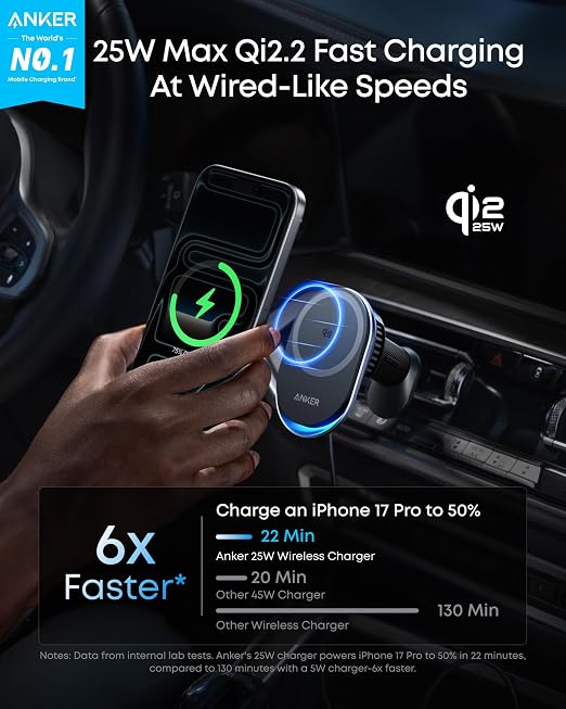 Qi2 25W Magnetic Wireless Car Charger Mount with Vent Clip for iPhone 17 16 15 14 13 12