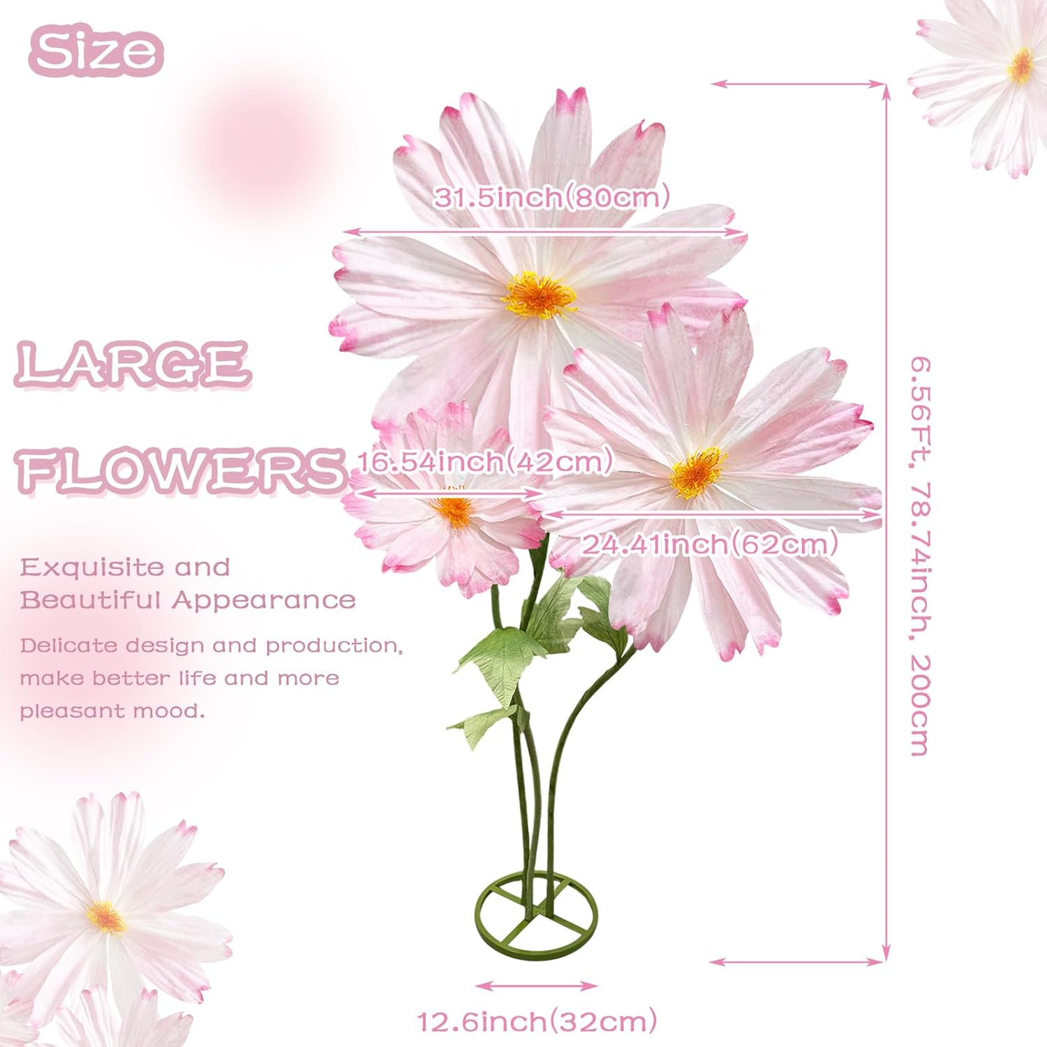 Giant Flowers For Decoration With Stand, Large Artificial Flower Decoration With Standing Base, Big Fake Flower Daisies Bouquet 6.1Ft Wedding Birthday Party Decor Ideal For Home And Event Decor(Pink)