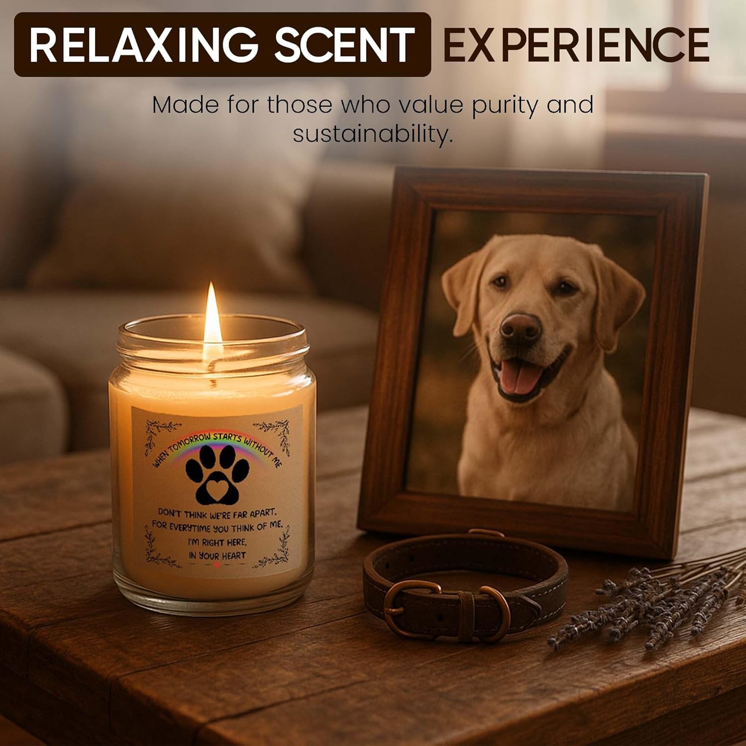 Memorial Gifts For Loss Of Dog, Pet Loss Gifts, Sympathy Candle For Cats Dog Passing Away, Rainbow Bridge, Bereavement Remembrance Grief Condolence For Pet Lovers Lavender Scented Soy Wax Candle