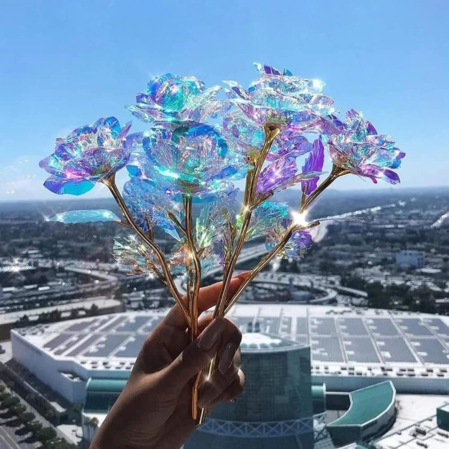 10Pcs 24K Colorful Artificial Flower Rose Rainbow Rose Gift Mother'S Day Birthday Party Women Gifts Wedding Decorations (10Pcs)